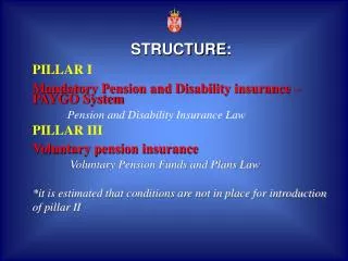 STRUCTURE : PILLAR I Mandatory Pension and Disability insurance – PAYGO System