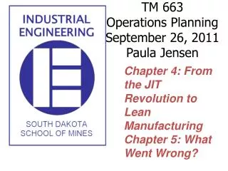 TM 663 Operations Planning September 26, 2011 Paula Jensen