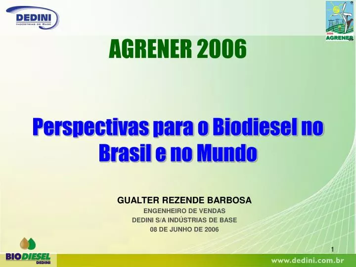 perspectivas para o biodiesel no brasil e no mundo