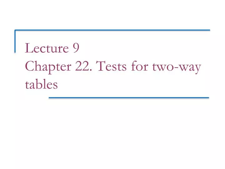 lecture 9 chapter 22 tests for two way tables
