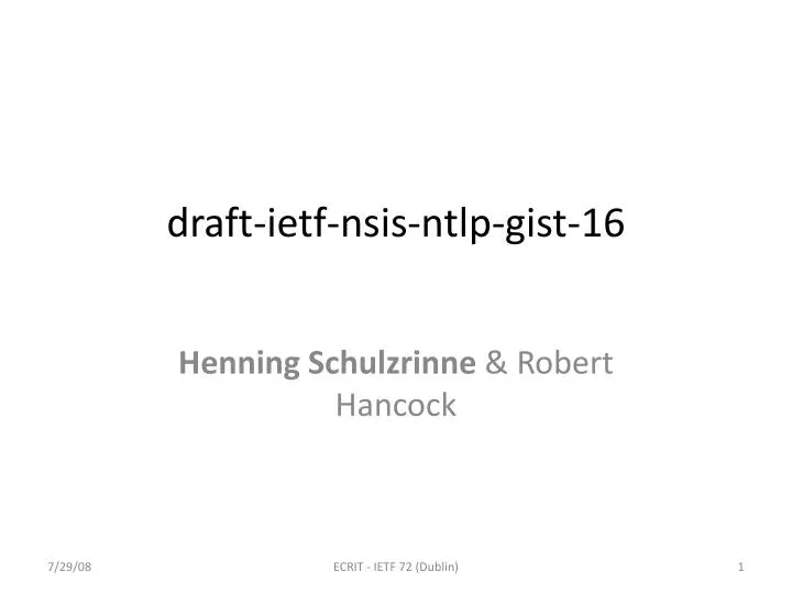 draft ietf nsis ntlp gist 16