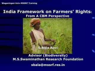 India Framework on Farmers’ Rights : From A CBM Perspective