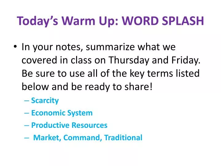 today s warm up word splash