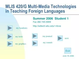 MLIS 420/G Multi-Media Technologies in Teaching Foreign Languages