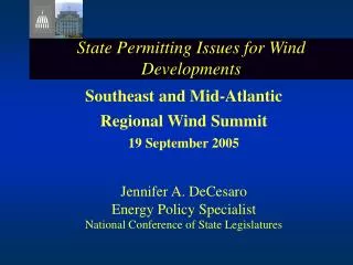 State Permitting Issues for Wind Developments