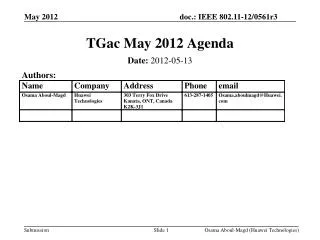 TGac May 2012 Agenda