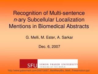 Recognition of Multi-sentence n -ary Subcellular Localization Mentions in Biomedical Abstracts