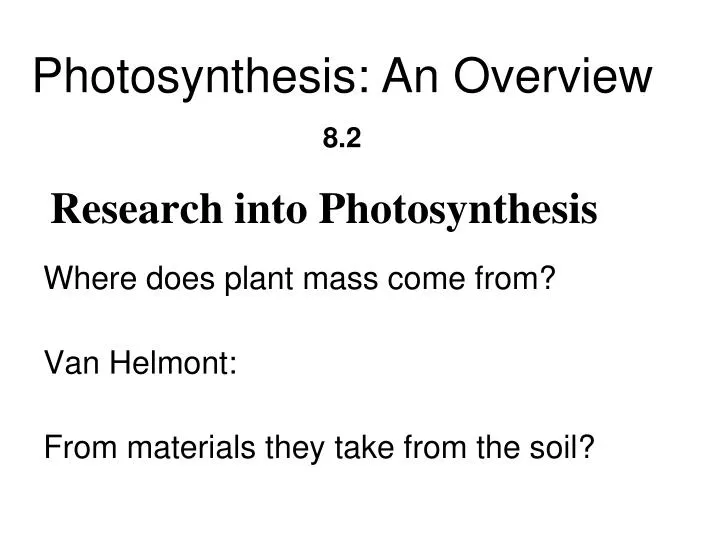 research into photosynthesis