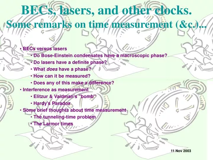 becs lasers and other clocks some remarks on time measurement c