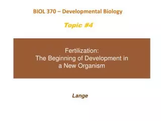 Fertilization: The Beginning of Development in a New Organism