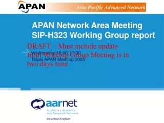 APAN Network Area Meeting SIP-H323 Working Group report