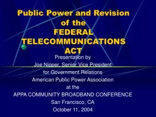Public Power and Revision of the FEDERAL TELECOMMUNICATIONS ACT