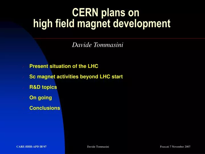cern plans on high field magnet development