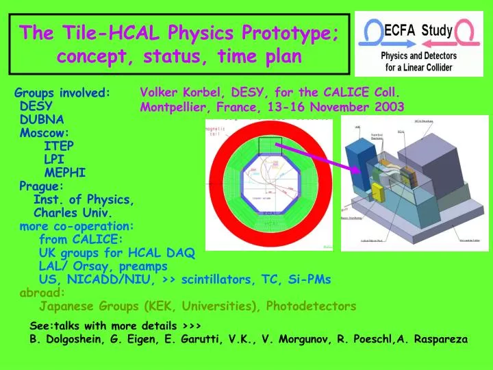 the tile hcal physics prototype concept status time plan