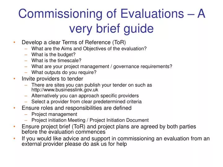commissioning of evaluations a very brief guide