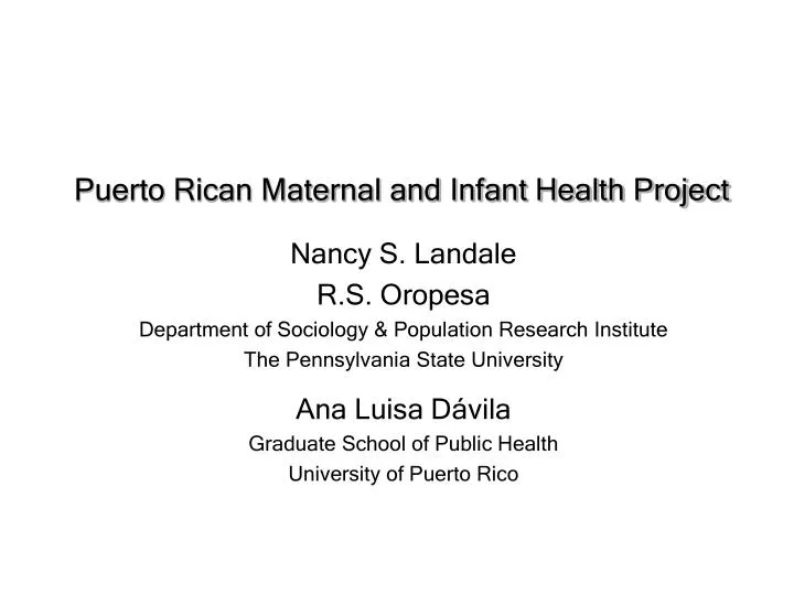 puerto rican maternal and infant health project