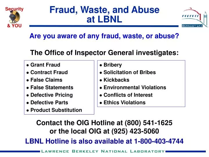 fraud waste and abuse at lbnl