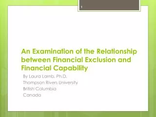 An Examination of the Relationship between Financial Exclusion and Financial Capability