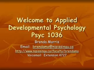 Welcome to Applied Developmental Psychology Psyc 1036
