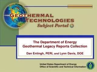 The Department of Energy Geothermal Legacy Reports Collection