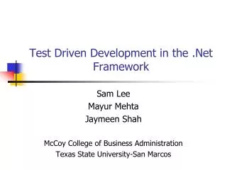 Test Driven Development in the .Net Framework
