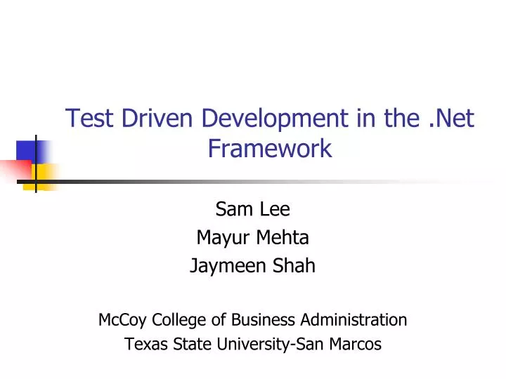 test driven development in the net framework