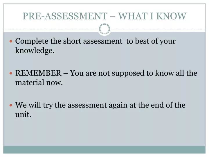 pre assessment what i know