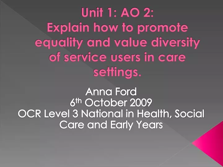 unit 1 ao 2 explain how to promote equality and value diversity of service users in care settings
