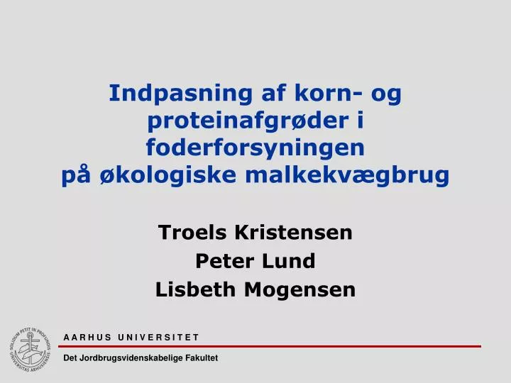 indpasning af korn og proteinafgr der i foderforsyningen p kologiske malkekv gbrug