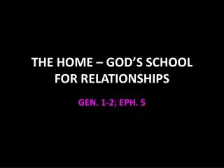 THE HOME – GOD’S SCHOOL FOR RELATIONSHIPS