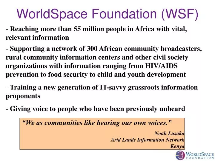 worldspace foundation wsf