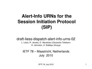 Alert-Info URNs for the Session Initiation Protocol (SIP)