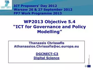 WP2013 Objective 5.4 “ICT for Governance and Policy Modelling”