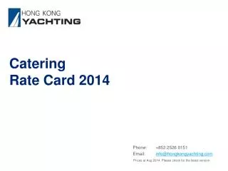 Catering Rate Card 2014