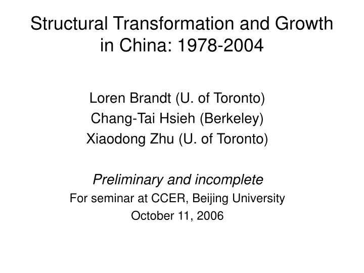 structural transformation and growth in china 1978 2004