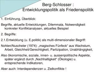 Berg-Schlosser : Entwicklungspolitik als Friedenspolitik