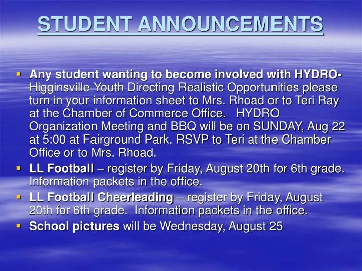 student announcements