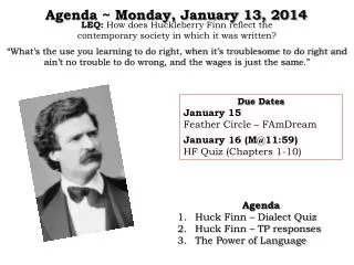 Agenda ~ Monday, January 13, 2014