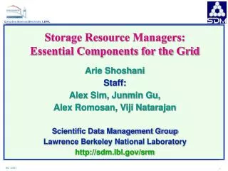 Storage Resource Managers: Essential Components for the Grid Arie Shoshani Staff: