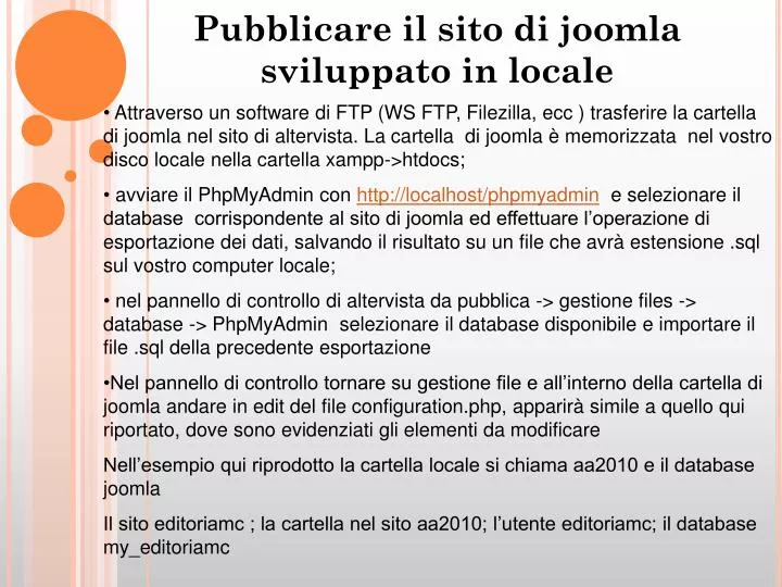 pubblicare il sito di joomla sviluppato in locale