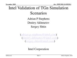 Intel Validation of TGn Simulation Scenarios