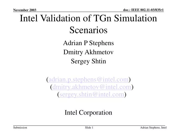 intel validation of tgn simulation scenarios