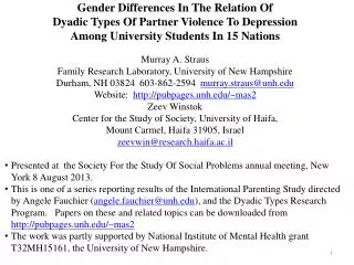 Gender Differences In The Relation Of Dyadic Types Of Partner Violence To Depression