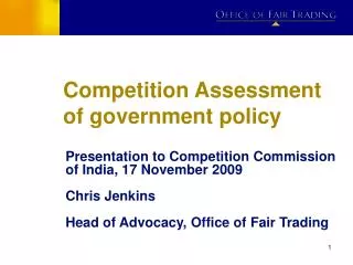 Competition Assessment of government policy