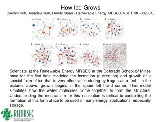 How Ice Grows Carolyn Koh, Amadeu Sum, Dendy Sloan - Renewable Energy MRSEC, NSF DMR-0820518