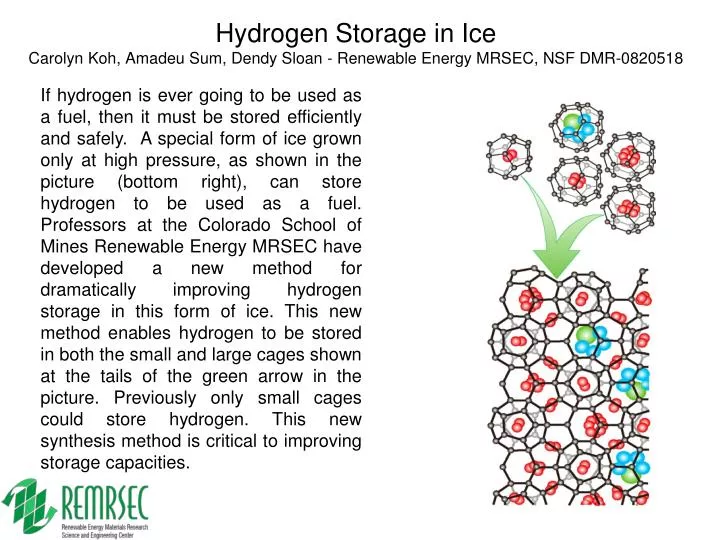 hydrogen storage in ice carolyn koh amadeu sum dendy sloan renewable energy mrsec nsf dmr 0820518