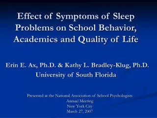 Presented at the National Association of School Psychologists Annual Meeting New York City