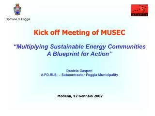 Kick off Meeting of MUSEC “Multiplying Sustainable Energy Communities A Blueprint for Action”