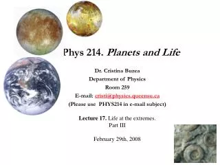Phys 214. Planets and Life