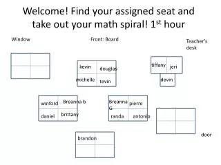 Welcome! Find your assigned seat and take out your math spiral! 1 st hour